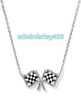 Checkered Flag Silver Short Pendant Necklace
